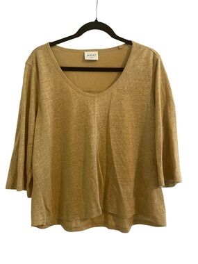 Wrap London Relaxed Scoop Neck Linen Top in Golden Tan Size 10